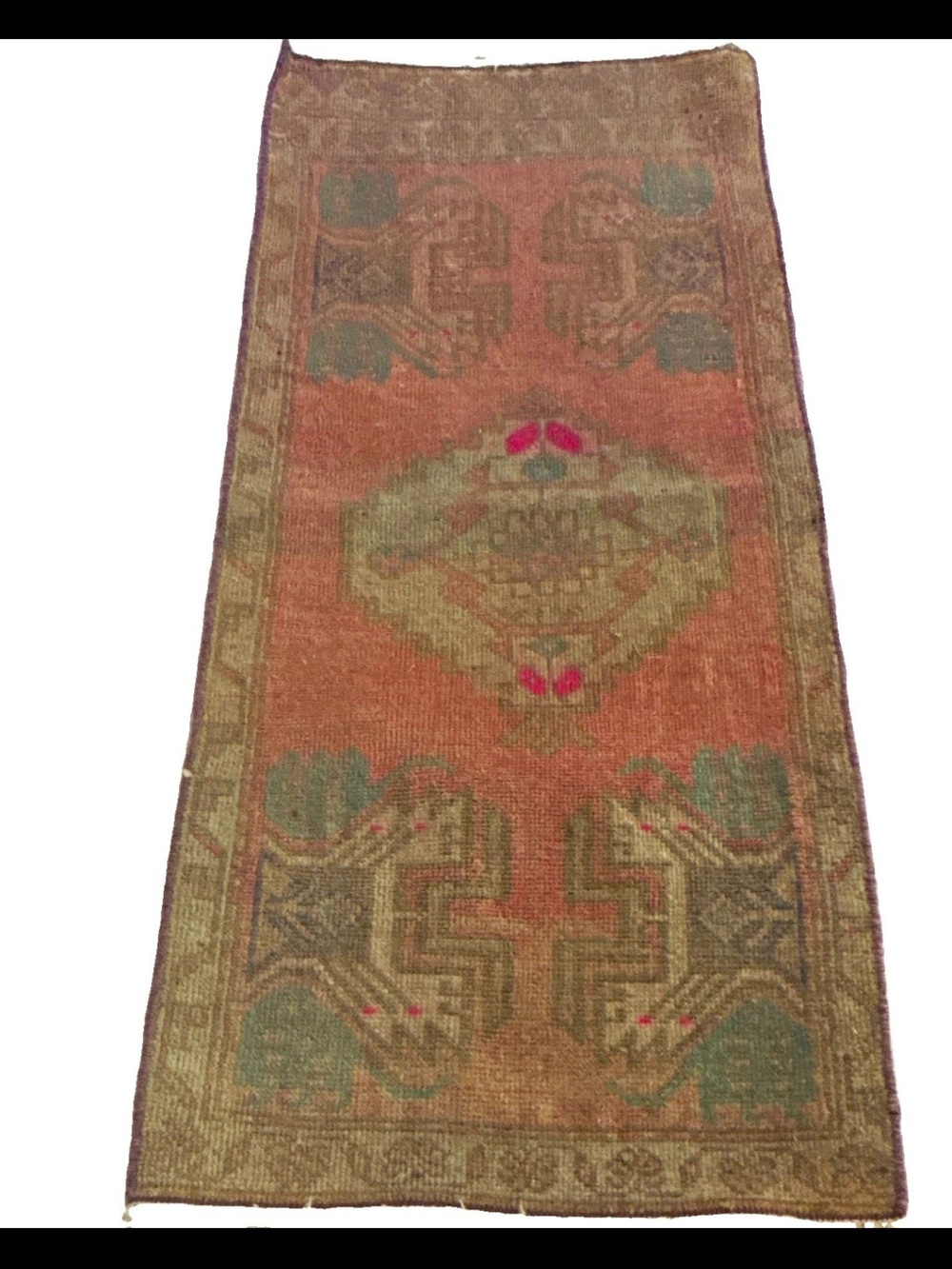 Vintage Handwoven Pink, Cream and Green Textile Runner 41” x 18”